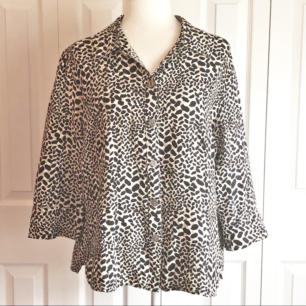 East 5th Tan Leopard Animal Print Linen Blend Button Down Shirt XL